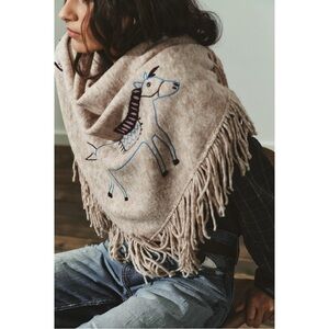 Zara EMBROIDERED FRINGED SHAWL